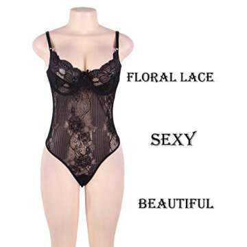 ohyeahgirl Women Plus Size Lingerie Sheer Lace Teddy Babydoll, Black, Size 5.0