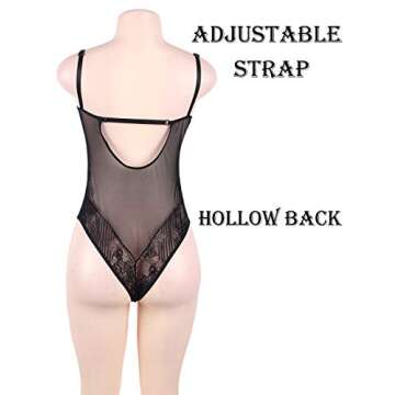 ohyeahgirl Women Plus Size Lingerie Sheer Lace Teddy Babydoll, Black, Size 5.0