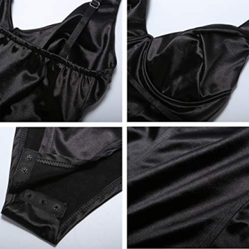 Velius Womens Sexy Deep V Neck Shiny Thong Bodysuit