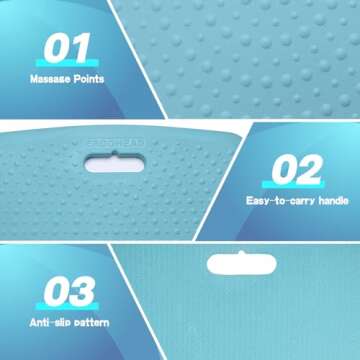 Ergohead 3/4 inch Thick Office Standing Desk Mat, Portable Cushioned Standing Pad with Massage Points, Anti Fatigue Kitchen Floor Mat with Handle, Multi-Purpose Floor Comfort Mat (Teal, 17" x 22")