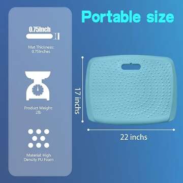 Ergohead 3/4 inch Thick Office Standing Desk Mat, Portable Cushioned Standing Pad with Massage Points, Anti Fatigue Kitchen Floor Mat with Handle, Multi-Purpose Floor Comfort Mat (Teal, 17" x 22")
