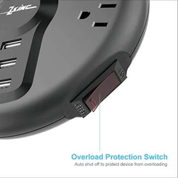 ZSIMC Power Strip, 6 Outlets and 3 USB Ports 6.5FT Long Extension Cord, Circle Socket Overload Surge Protector, 100% Copper Core, Flat Plug Charging Station Compact for Office, Home, Travel (Black)