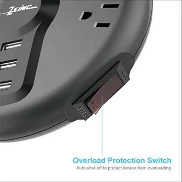 ZSIMC Power Strip, 6 Outlets and 3 USB Ports 6.5FT Long Extension Cord, Circle Socket Overload Surge Protector, 100% Copper Core, Flat Plug Charging Station Compact for Office, Home, Travel (Black)