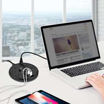 ZSIMC Power Strip, 6 Outlets and 3 USB Ports 6.5FT Long Extension Cord, Circle Socket Overload Surge Protector, 100% Copper Core, Flat Plug Charging Station Compact for Office, Home, Travel (Black)