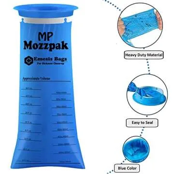 MP MOZZPAK Vomit Bags Disposable – 50 Pack – 1000ml Barf Bags – Leak Resistant, Medical Grade, Portable Emesis Bags, Puke, Throw Up, Nausea Bags for Travel Motion Sickness, Car & Aircraft, Kids, Taxi
