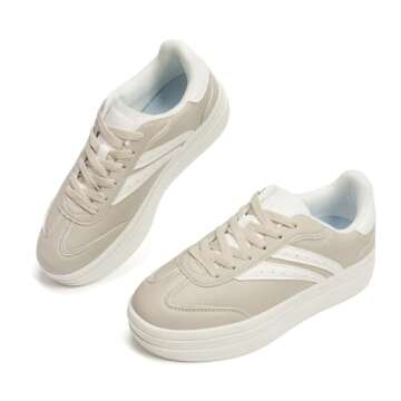 Riyibcxr Platform Fashion Sneakers - Women's Grey Low-Top Casual Shoes
