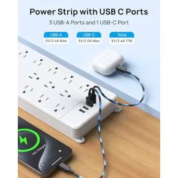 TROND Power Strip Surge Protector - White Extension Cord with USB Ports, 13 Widely-Spaced Outlets Expansion, 5ft, Flat Plug, Under Desk, Wall Mount, Heavy Duty, 4000 Joules, Office, Home, ETL Listed