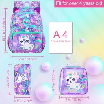 FTJCF Girls Cat Backpack Set - Stylish & Practical