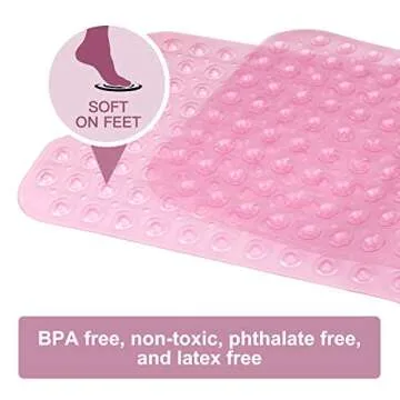 YINENN Bath and Shower Safety Mats 40x16 inch, Non Slip with Suction Cups for Bathroom Stall and Tub Floor, Extra Large and Machine Washable, Drain Holes Keep Bathtub Clean, Light Pink