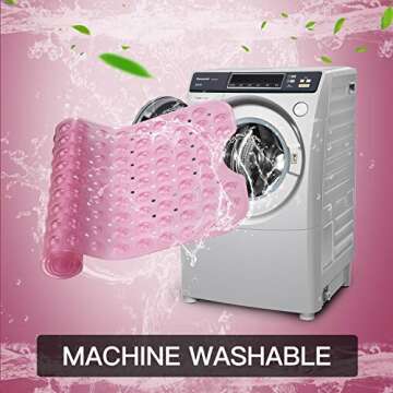 YINENN Bath and Shower Safety Mats 40x16 inch, Non Slip with Suction Cups for Bathroom Stall and Tub Floor, Extra Large and Machine Washable, Drain Holes Keep Bathtub Clean, Light Pink