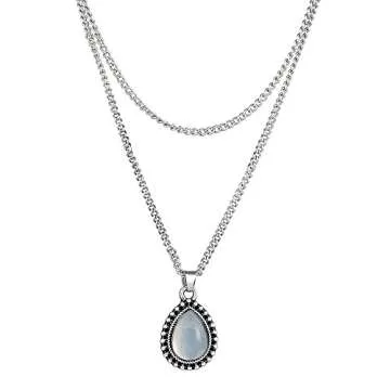 fxmimior Simple Layered Silver Drop Necklace for Women