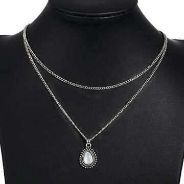fxmimior Simple Layered Silver Drop Necklace for Women