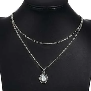 fxmimior Simple Layered Silver Drop Necklace for Women