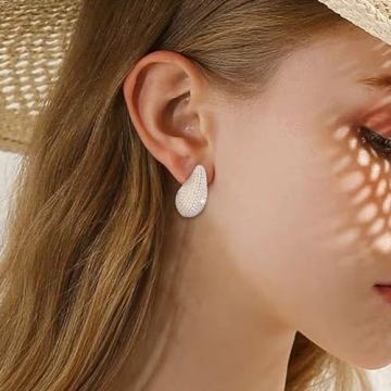 Gold Crystal Chunky Hoop Earrings for Women Sparkly Jewelry