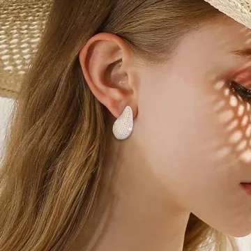 Gold Crystal Chunky Hoop Earrings for Women Sparkly Jewelry