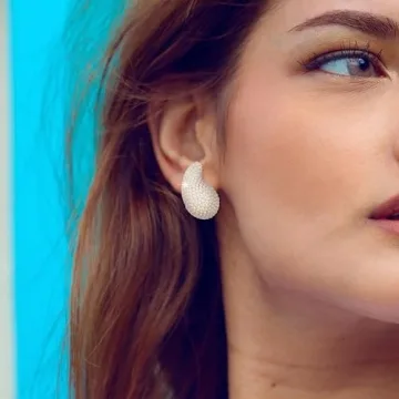 Gold Crystal Chunky Hoop Earrings for Women Sparkly Jewelry