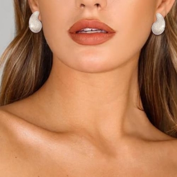 Gold Crystal Chunky Hoop Earrings for Women Sparkly Jewelry