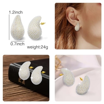 Gold Crystal Chunky Hoop Earrings for Women Sparkly Jewelry