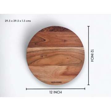 Vesta Homes Wooden Round Cutting Board/Chopping, Serving Board, Platter for Vegetables, Fruits, Cheese, Pizza and Charcuterie | Natural Acacia Wood | 11.5*11.5 Inches | Handcrafted in India