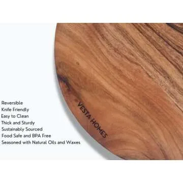 Vesta Homes Wooden Round Cutting Board/Chopping, Serving Board, Platter for Vegetables, Fruits, Cheese, Pizza and Charcuterie | Natural Acacia Wood | 11.5*11.5 Inches | Handcrafted in India
