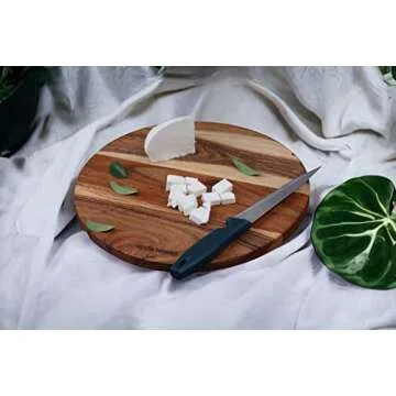 Vesta Homes Wooden Round Cutting Board/Chopping, Serving Board, Platter for Vegetables, Fruits, Cheese, Pizza and Charcuterie | Natural Acacia Wood | 11.5*11.5 Inches | Handcrafted in India