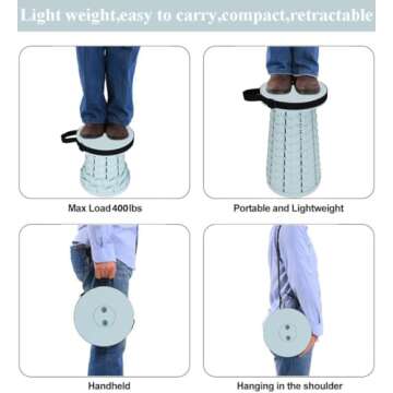 Fishboy Upgraded Collapsible Stool, 400lbs Max Weight, Lightweight But Sturdy, Portable Retractable Folding Telescoping Foldable Camping Stool for Adults Outdoor Fishing Hiking Gardening Travel BBQ