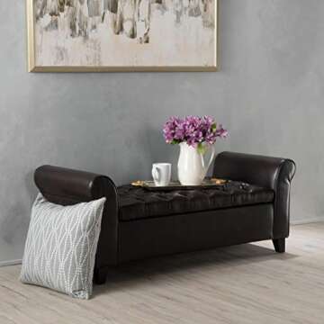 Christopher Knight Home Keiko Contemporary Rolled Arm Storage Ottoman Bench for Stylish and Organize...