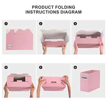 Oterri File Organizer, Small Storage Box, Cardboard File Folder Organizer, Collapsible File Box, Hanging File Organizer for Letter Size, Portable File Box with Handle, Only Box（Pink，2 Packs）