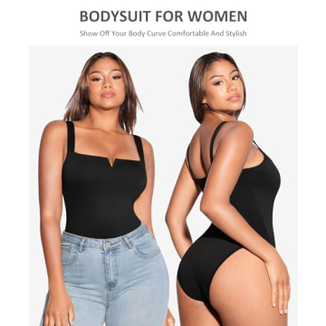 FeelinGirl Black Bodysuit Women Square Neck Sleeveless Tops