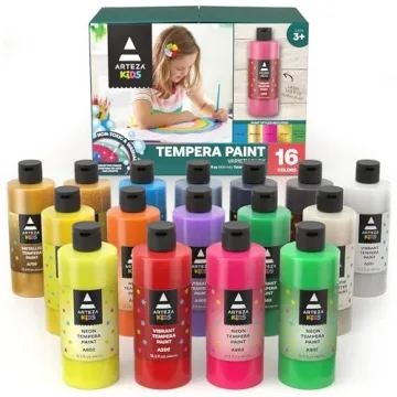 ARTEZA 16 Kids Tempera Paint Set - Non-Toxic, Washable, Vibrant Colors