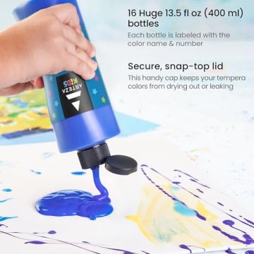ARTEZA 16 Kids Tempera Paint Set Non-Toxic Washable Art Supply