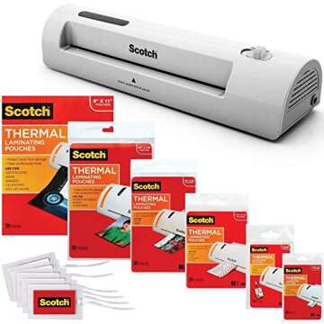 Scotch TL901C Thermal Laminator 2 Roller System Bundle with 115 Assorted Pouch Sizes and a Plexon Pen
