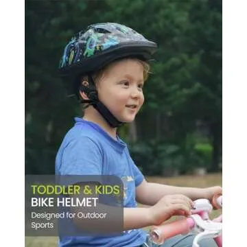 OutdoorMaster Toddler Kids Bike Helmet - Multi-Sport 2 Sizes Adjustable Safety Helmet for Children (Age 3-11), 14 Vents for Kids Skating Cycling Scooter - Dinoverse Madness
