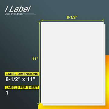 8.5" x 11" Full Sheet Label Sticker Paper for Laser & Inkjet Printers[50 Sheets,50 Labels]