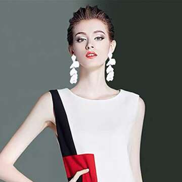 Luluping Dangle Acrylic Petal Earrings – Long Drop Statement Fashion Rose Flower Earrings for Wome...