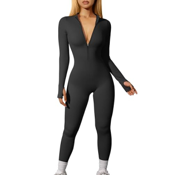 OQQ Women Ribbed Long Sleeve Jumpsuit for Style