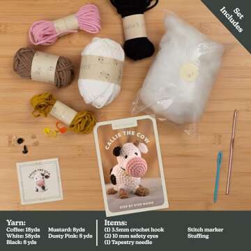 Amigurumi Crochet Kit for Beginners Adults and Kids - Learn to Crochet with Callie the Cow