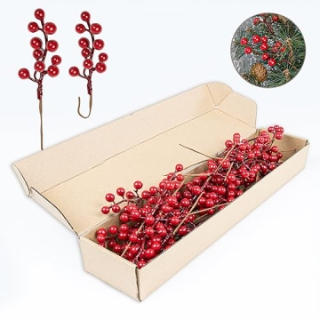 LLZLL 32 Pack Christmas Tree Decorations, Artificial Red Berry Stems 6.5inch Christmas Berry Picks w...