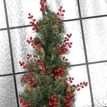 LLZLL 32 Pack Christmas Red Berry Stems for Holiday Decor