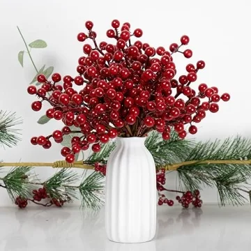 LLZLL 32 Pack Christmas Red Berry Stems for Holiday Decor