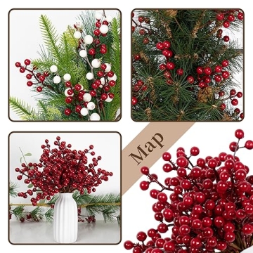 LLZLL 32 Pack Christmas Red Berry Stems for Holiday Decor