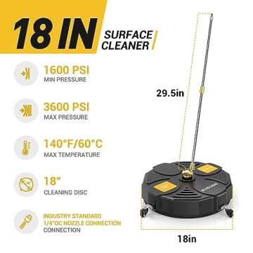 EVEAGE 18" Pressure Washer Surface Cleaner Attachment with Wheels, 4000 PSI Power Washer Accessory w...