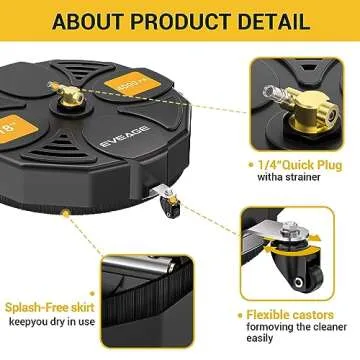 EVEAGE 18" Pressure Washer Surface Cleaner Attachment with Wheels, 4000 PSI Power Washer Accessory with 1/4" Quick-Connect, 2 Extension Wand for Driveways Sidewalks Patios Cleaning, BK18