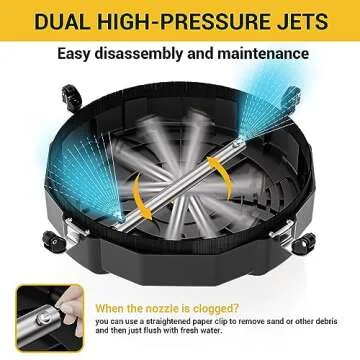 EVEAGE 18" Pressure Washer Surface Cleaner Attachment with Wheels, 4000 PSI Power Washer Accessory with 1/4" Quick-Connect, 2 Extension Wand for Driveways Sidewalks Patios Cleaning, BK18