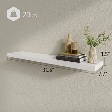 BAMEOS Floating Shelves,31 in W White Wall Mounted Wooden Shelves with Invisible Brackets Set of 2, Hanging Wall Shelves Decoration for Bedroom, Bathroom, Living Room and Kitchen