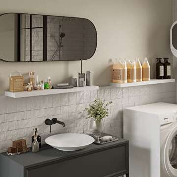 BAMEOS Floating Shelves,31 in W White Wall Mounted Wooden Shelves with Invisible Brackets Set of 2, Hanging Wall Shelves Decoration for Bedroom, Bathroom, Living Room and Kitchen