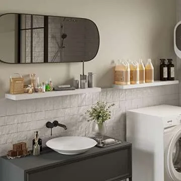 BAMEOS Floating Shelves,31 in W White Wall Mounted Wooden Shelves with Invisible Brackets Set of 2, Hanging Wall Shelves Decoration for Bedroom, Bathroom, Living Room and Kitchen