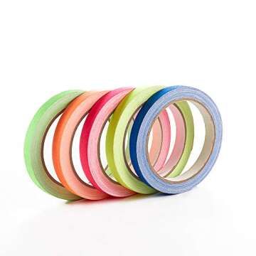 Spike Tape Sets 1/2 inch x 36 ft Each,5 Bright Colors, Neon Fluorescent Gaffer Tape,Gaff Tape,Dry Er...