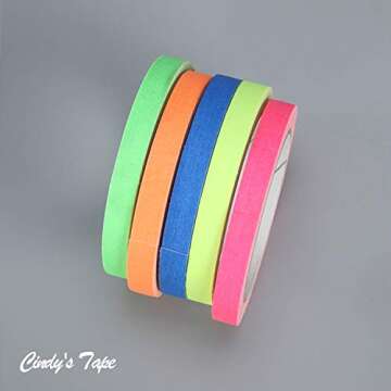 Spike Tape Sets 1/2 inch x 36 ft Each,5 Bright Colors, Neon Fluorescent Gaffer Tape,Gaff Tape,Dry Erase Tape for Hula Hoops,Theater Stage Floors Pinstripe Marking Tape.