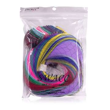 SWACC 22 Pcs Colored Party Highlights Clip on in Hair Extensions Multi-Colors Hair Streak Synthetic Hairpieces (11 Colors 22 Pcs in Set -Straight)